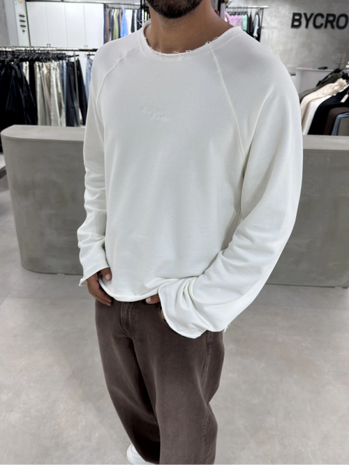 White Cut-Neck Oversize Sweatshirt