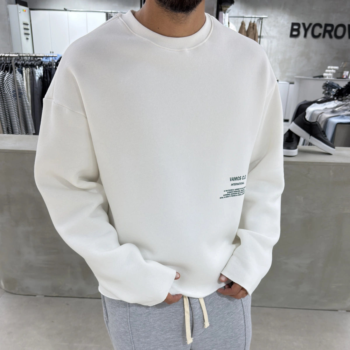 White Washed Cropped Oversize Sweatshirt