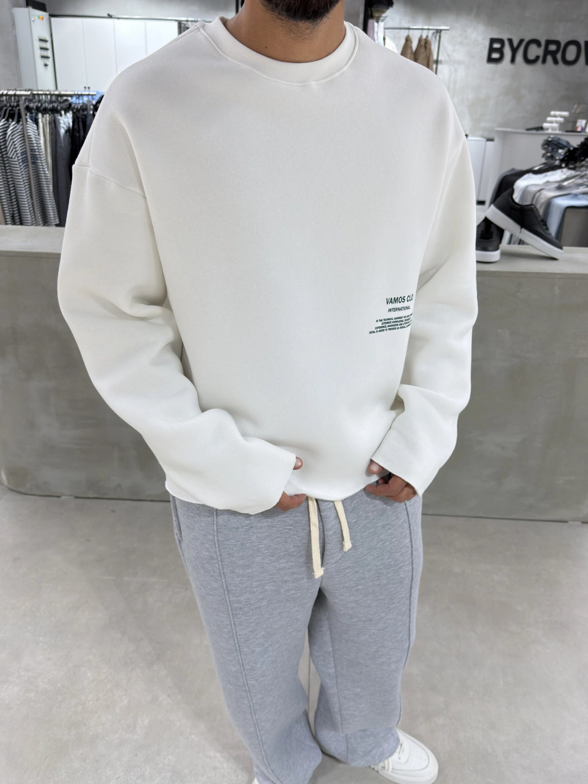 White Washed Cropped Oversize Sweatshirt