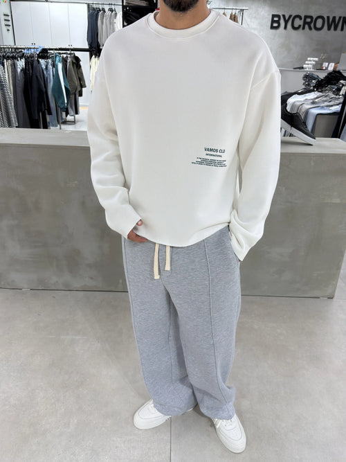 White Washed Cropped Oversize Sweatshirt
