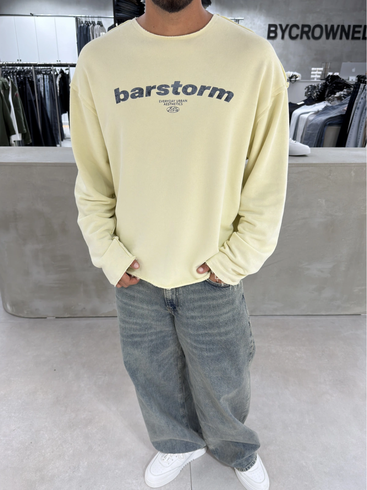 Yellow Barstorm Cut-Neck Oversize Sweatshirt