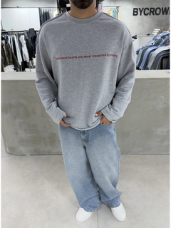 Grey Melange Money Cropped Oversize Sweatshirt