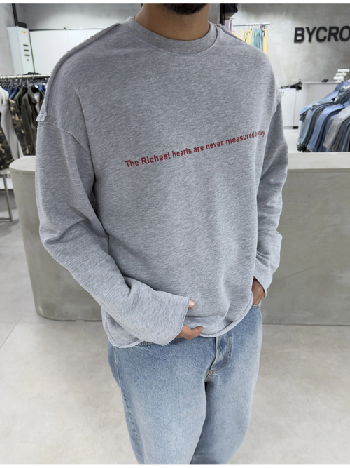 Grey Melange Money Cropped Oversize Sweatshirt
